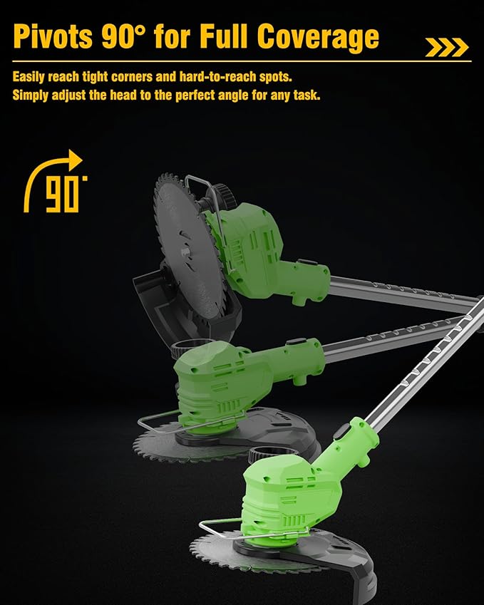 Cordless Weed Wacker Battery Powered, 21V Electric Weed Eater & String Trimmer - 3-in-1 Foldable Grass Cutter Edger with 2.0Ah Battery and Charger for Lawn Garden Yard Maintenance