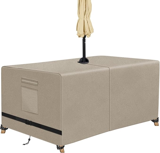 SIRUITON Rectangle Patio Table Cover with Umbrella Hole 108" L X 82" W X 23.6" H Heavy Duty 600D Oxford Fabric Outdoor Waterproof Lawn Patio Furniture Covers