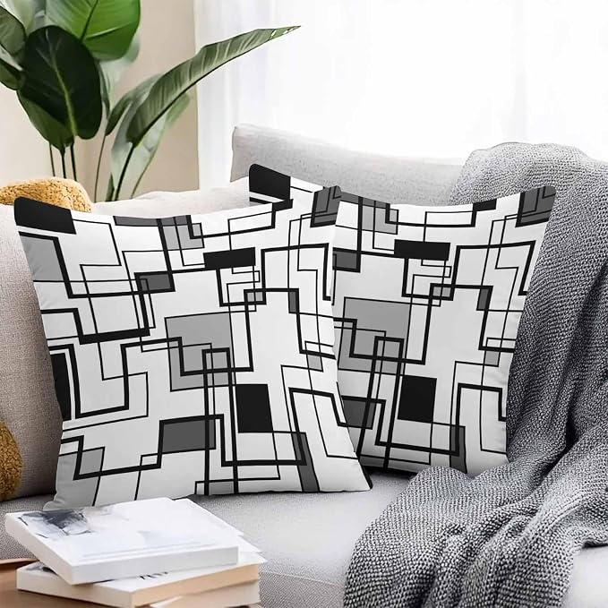 Vandarllin Outdoor Throw Pillows Covers 24x24 inch Set of 2 Waterproof Gray Geometric Stripes Decorative Zippered Cushion Covers for Patio Furniture, Modern Abstract Lines Lumbar Pillowcases