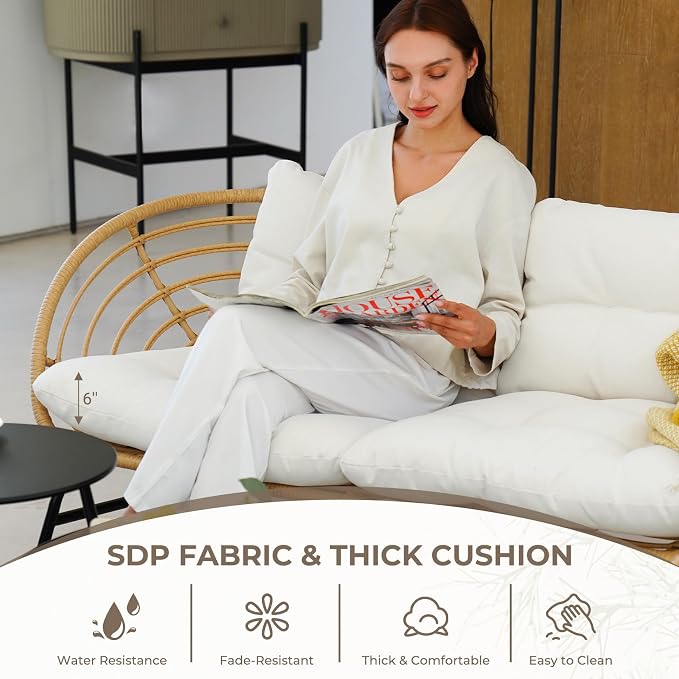 Grand patio Patio Furniture Set, Outdoor Wicker Patio Conversation Seating Chair with Cushions and Coffee Table, Boho Seating Chat Set for Indoor Outdoor, Balcony, Porch, Garden, Deck
