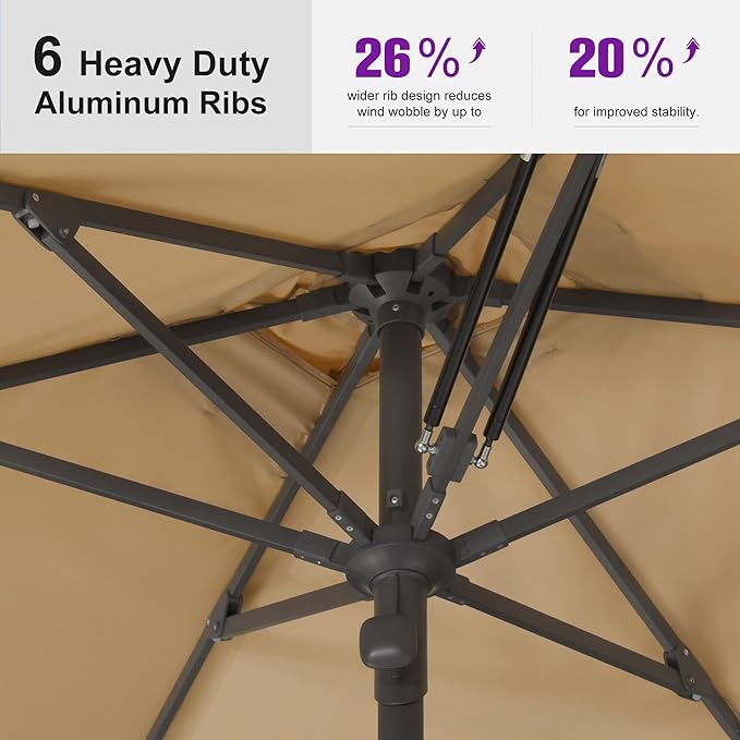 PURPLE LEAF 8' x 5' Rectangular Semi-Auto Outdoor Patio Umbrella Aluminium Market Umbrella Table Sun Umbrella with 1.89" Rod and 6 Sturdy Ribs for Deck Lawn Pool Garden, Beige