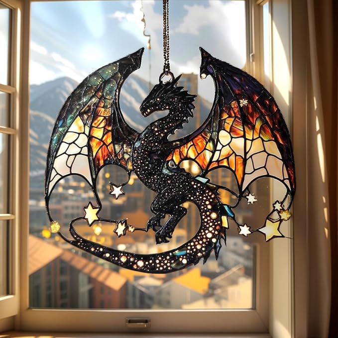 Celestial Dragon Acrylic Suncatcher, Boho Suncatchers for Window Hanging Ornament, Stained Glass Effect Art Garden Decor for Fantasy Lover, Gifts for Mother's Day, Mom, Grandma, Wife, Women, Nana