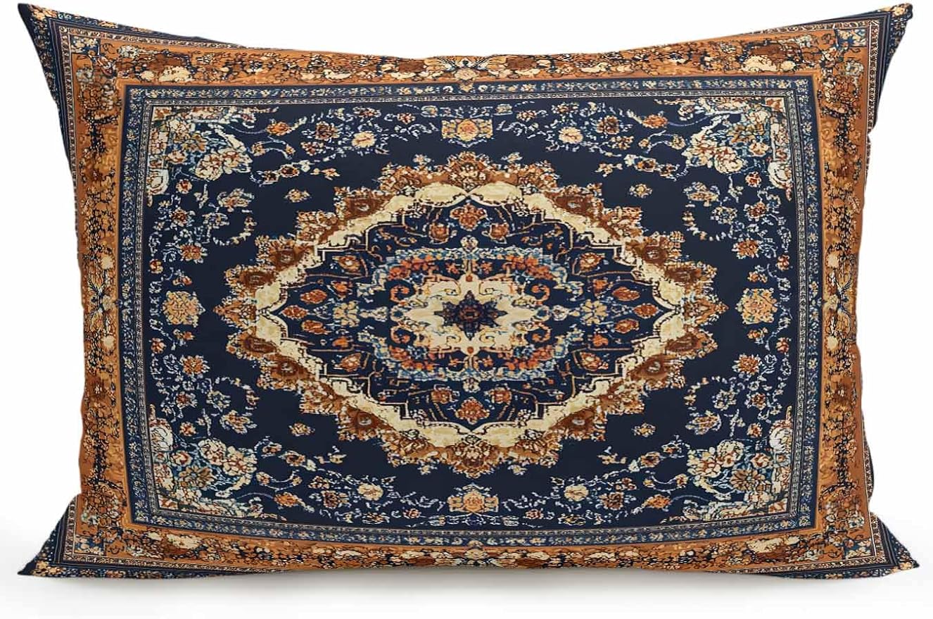Outdoor Pillows with Inserts 12x20, Blue Burnt Orange Boho Waterproof Outdoor/Indoor Throw Pillows, Antique Southwestern Tribal Decorative Pillow for Bed Couch Sofa Patio Furniture