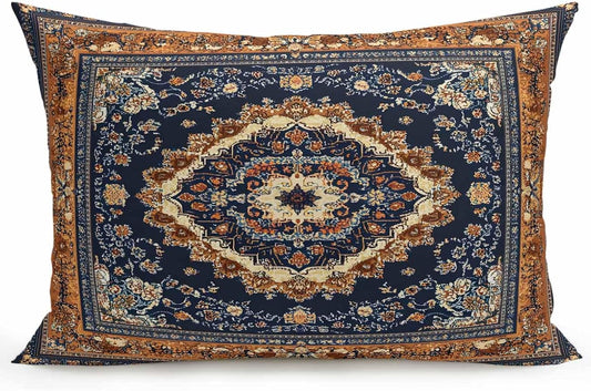 Outdoor Pillows with Inserts 12x20, Blue Burnt Orange Boho Waterproof Outdoor/Indoor Throw Pillows, Antique Southwestern Tribal Decorative Pillow for Bed Couch Sofa Patio Furniture