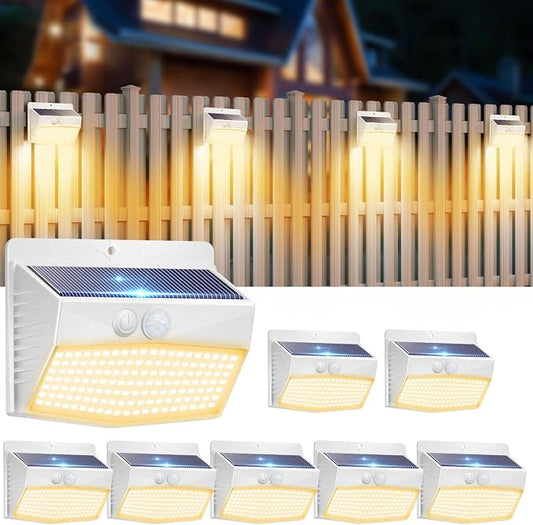 Solar Outdoor Lights, [8 Packs] Motion Sensor Security Lights with 3 Lighting Modes Wall Lights Waterproof Solar Powered Lights for Garden Yard,White Warm