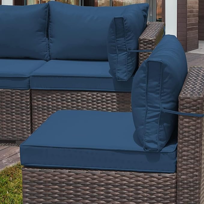 9 Pieces Outdoor Sectional Furniture All Weather PE Rattan Wicker Patio Conversation Set with Coffee Table and 8 Thickened Cushions,Navy Blue