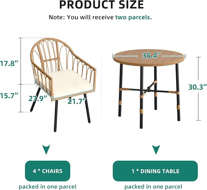 YITAHOME 5-Piece Dining Table Set with 4 Chairs, Kitchen Table & Chairs Set for 4, Boho Dining Room Table Set with Soft Cushion Chairs and 4 Holders, Ideal for Kitchen and Dining
