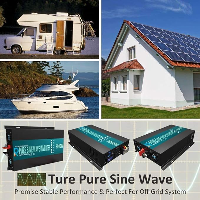 WZRELB 3000W 48V (42V-60V) 120V Pure Sine Wave Power Inverter with 2 AC Outlets,Car Inverter (RBP-300048), Black