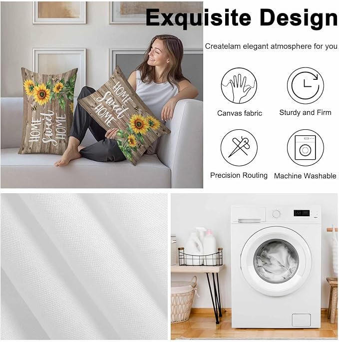 Lumbar Pillow Covers 20x12 Inch Set of 2, Sunflower Brown Waterproof Outdoor Pillow Covers, Farmhouse Bee Country Wooden Grain Decorative Cushion Pillowcases for Couch, Sofa, Bed, Garden, Patio