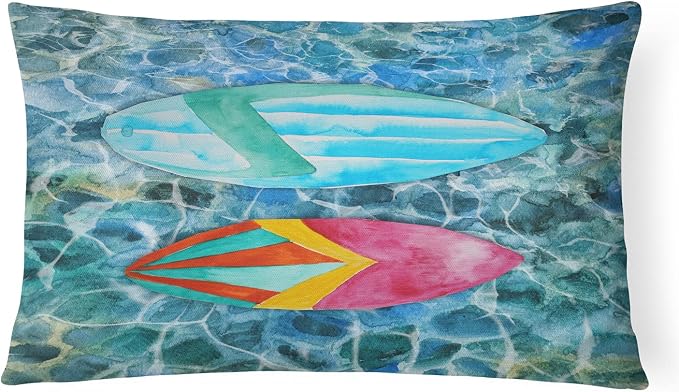 Caroline's Treasures BB5366PW1216 Surf Boards on The Water Canvas Fabric Decorative Pillow Machine Washable, Indoor Outdoor Decorative Pillow for Couch, Bed or Patio, 12HX16W