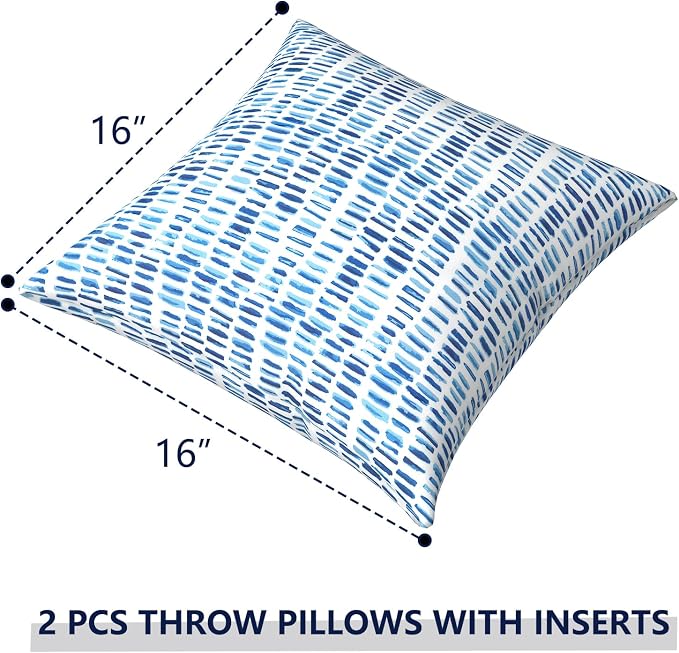 Outdoor Pillows for Patio Furniture 16x16 inch, Square Outdoor Throw Pillows with Inserts, Decorative Patio Pillows for Garden Couch Home Sofa Office Chair, Pack of 2, Pebble Blue