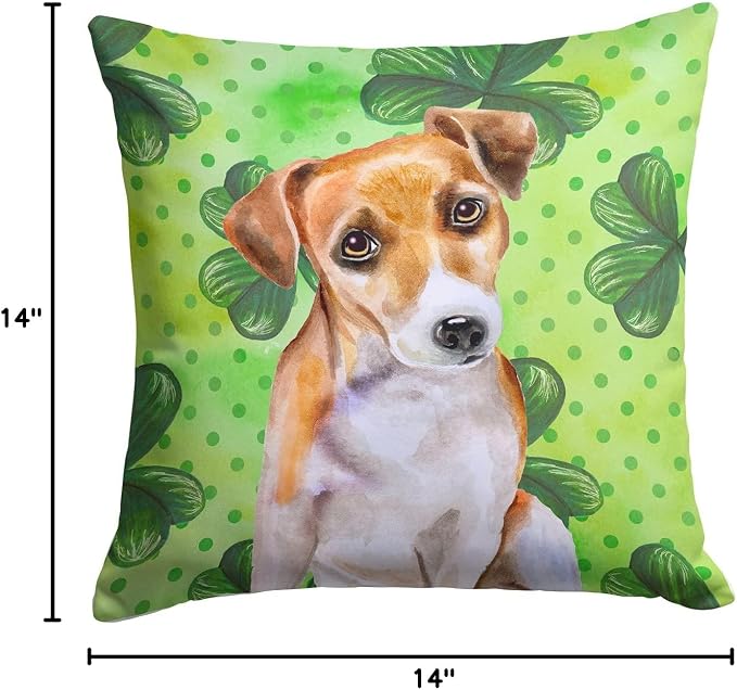 Caroline's Treasures BB9887PW1414 Jack Russell Terrier #2 St Patrick's Fabric Decorative Pillow, Green Machine Washable, Indoor Outdoor Decorative Pillow for Couch, Bed or Patio, 14Hx14W