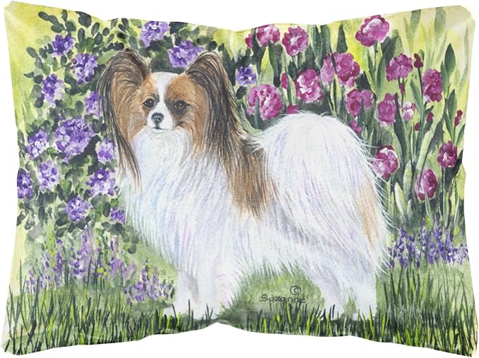 Caroline's Treasures SS8153PW1216 Papillon Canvas Fabric Decorative Pillow Machine Washable, Indoor Outdoor Decorative Pillow for Couch, Bed or Patio, 12HX16W