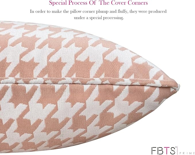 Pack of 2 Outdoor Waterproof Decorative Lumbar Pillows Covers for Patio Furniture, 20x12 Inch Fade Resistant Patio Garden Lumbar Cushion Covers for Couch Bed Sofa, Houndstooth Pink