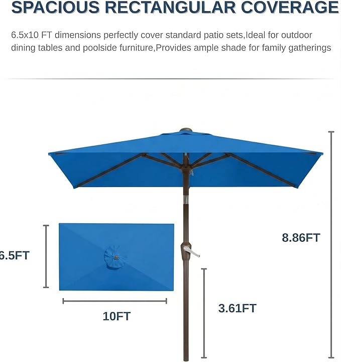 6.5x10FT Patio Umbrella, Outdoor Umbrella with Push Button Tilt and Crank, 8 Sturdy Ribs, UV Protection & Waterproof Market Umbrella for Pool, Backyard, Beach,Deck (Royal Blue)