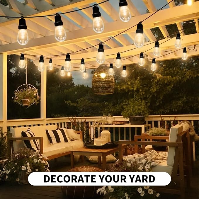 CAWWS Outdoor String Lights 100FT, Color Changing Patio Lights, Waterproof | 2×50FT,40 Shatterproof LED Bulbs,Multicolor & Warm White,Dimmable,IP67 Waterproof, APP & Remote,Custom Colors,24V Low Voltage