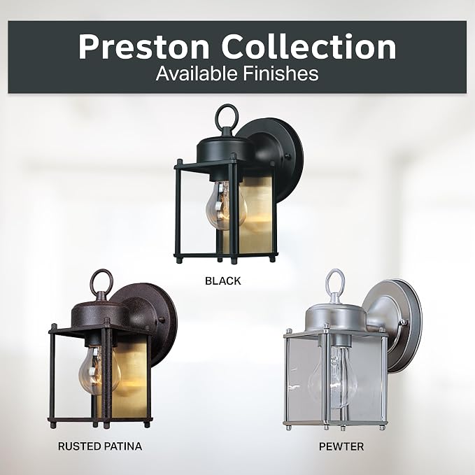 DESIGNERS FOUNTAIN Preston Outdoor Light Fixture, 8 Inch Exterior Wall Lantern Sconce for Front Door, Patio and Porch, Black, 1161-BK (Pack of 6)