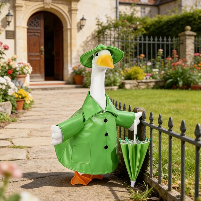 Raincoat Porch Goose Outfits,Spring Summer Lawn Goose Statue Raincoat Clothes,Fits 23" Geese Statue, for Summer Outdoor Patio Yard Lawn Garden Decoration (Raincoat-Green)