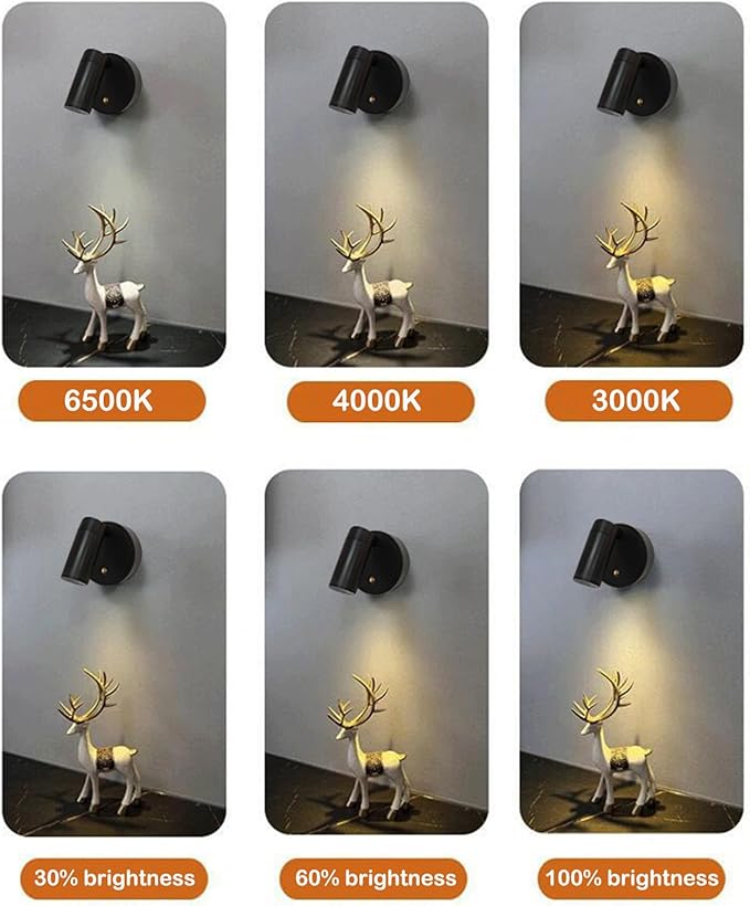 Spot Lights Indoor, Rechargeable Plant Spotlight Indoor, 360° Rotate Wireless LED Uplighting, Battery Powered Ceiling Spotlight for Artwork Painting Tree Plant Picture Lights Wall Light (White)