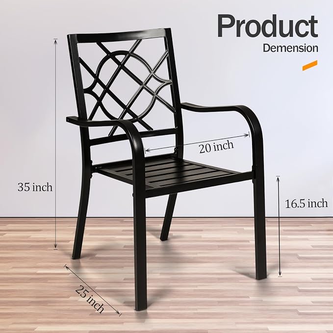 SUNCROWN 4 Pieces Wrought Iron Black Chairs 300 Lbs Outdoor Dining Chairs, Patio Metal Stackable Chair with Armrest for Backyard, Garden, Poolside
