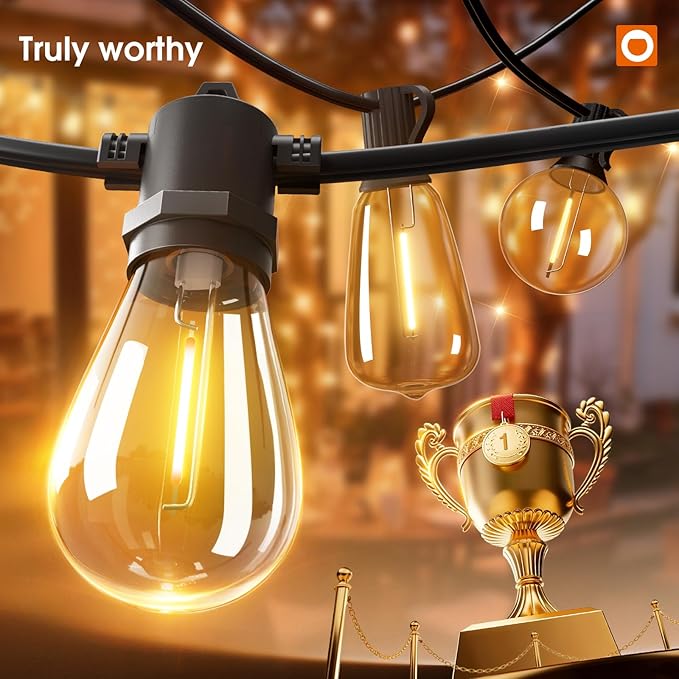 addlon 100FT LED Outdoor String Lights, Waterproof Dimmable Bulbs for Patio | UL Listed, Remote Control. Shatterproof Edison Bulbs, Timer, Linkable, 2700K Warm White. For Backyard, Pergola, 2-Pack*50FT.