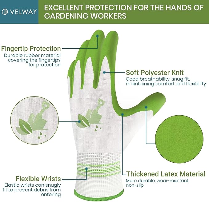 Velway 2 Pairs Gardening Gloves - Breathable Rubber Coated Women's Garden Work Gloves - Purple & Green Medium