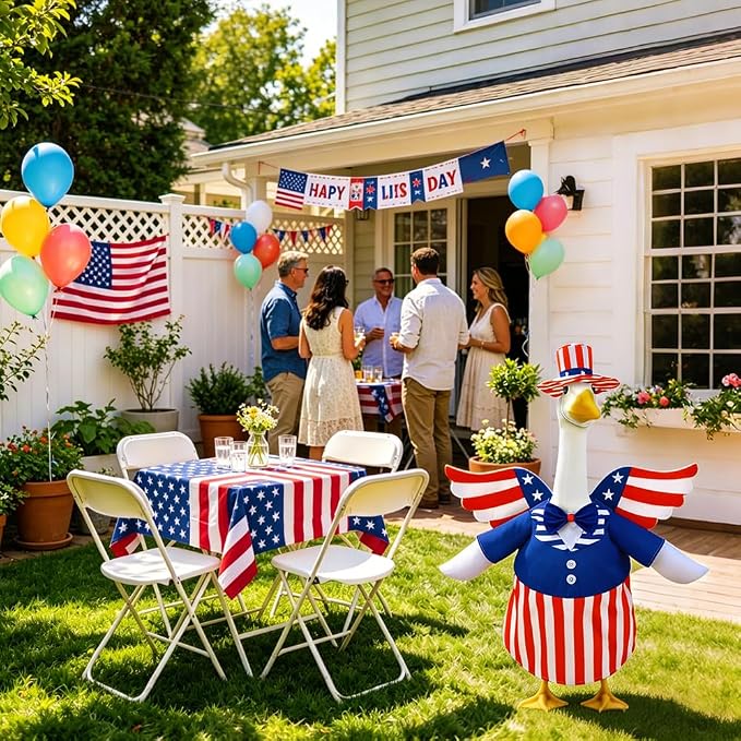 4th of July Patriotic Porch Goose Outfits with Wings for 23" Porch Goose Independence Day Goose Costume USA 250th Anniversary Outdoor Patio Yard Lawn Garden Decoration