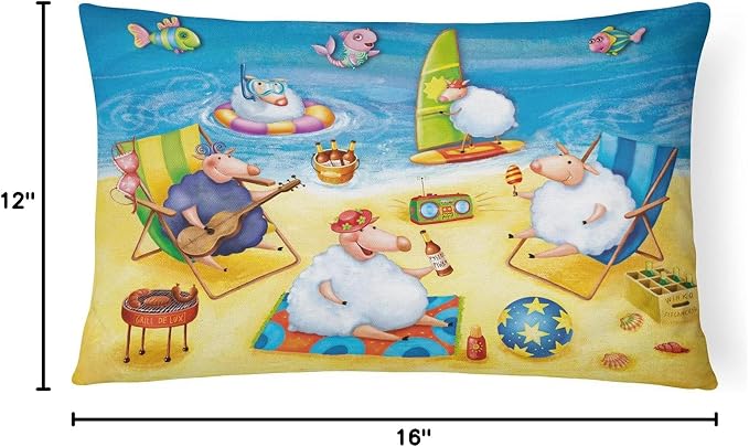 Caroline's Treasures APH0081PW1216 Party Pigs on The Beach Canvas Fabric Decorative Pillow Machine Washable, Indoor Outdoor Decorative Pillow for Couch, Bed or Patio, 12HX16W