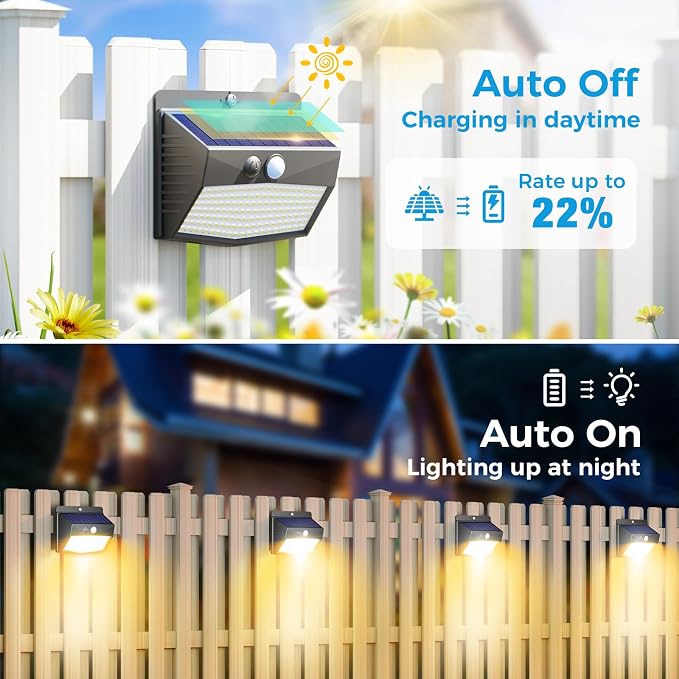 1 Pack Solar Motion Lights Outdoor, Solar Security Light with 3 Modes, IP65 Waterproof Flood Lights Outside for Camping Garden Patio Garage Backyard, Warm