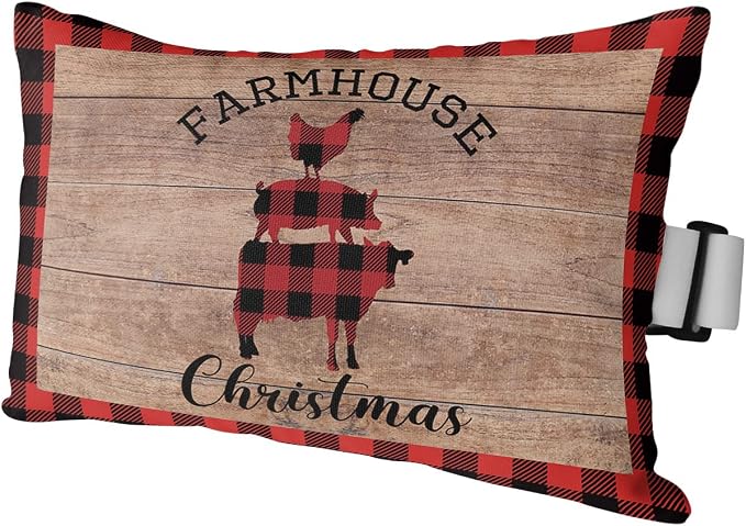 Outdoor Pillows Covers with Inserts Christmas Farmhouse Animal Cow Pig Cock Waterproof Recliner Pillow with Adjustable Strap Throw Pillows for Patio Furniture Pool Lounge Chair, 11x16 inch, 1PCS