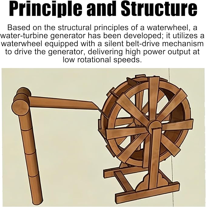 Low-Speed Waterwheel, Water Turbine Generator, Hydro Water Wheel Generator, Compact Generation Structure for Outdoor Rivers, Ponds and Rural Daily Water Supply Use(100w)