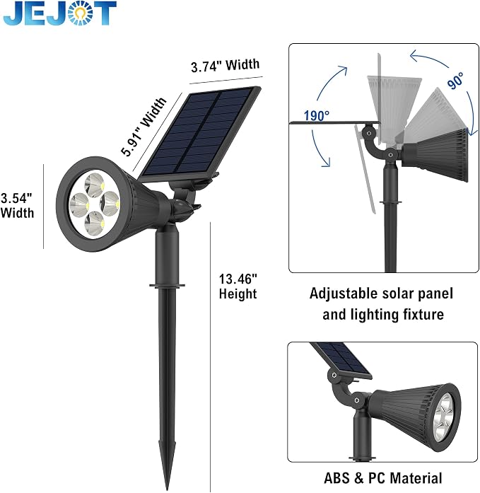 JEJOT 1 Pack Solar Lights Outdoor Waterproof,Warm White Light,2 Lighting Modes,Solar Powered Spotlights for Yard Garden Solar Spot Lights for Flag Landscape Auto On/Off