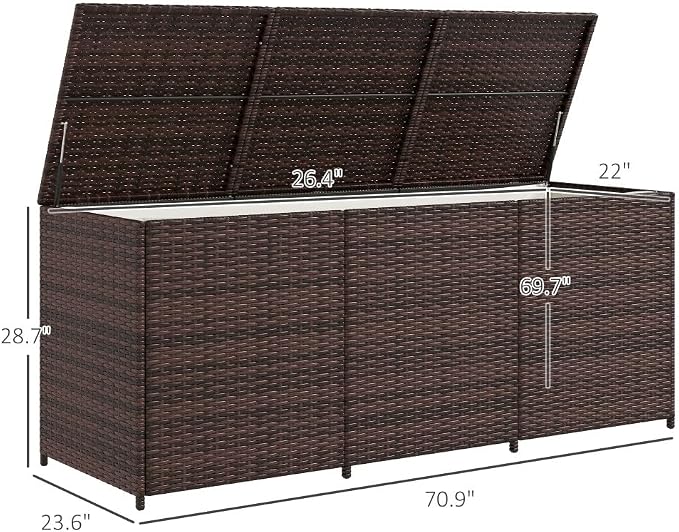 175 Gallon Deck Box Storage, Large Outdoor Weatherproof Storage Box with Lid,Wicker Outdoor Cushion Storage Box for Porch,Patio,Garden,Poolside,Tools,Toys (Brown, 70.90 Inch)