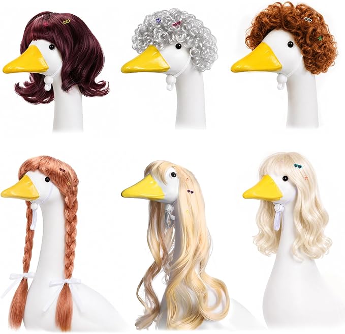 4Pcs Porch Goose Wigs Set Porch Goose Outfits Accessories for Outdoor Statue Accessories Garden Patio Yard Goosey Decoration (6PCS Wigs-A)