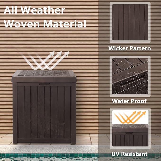 51 Gallon Outdoor Large Deck Storage Box, Resin Wicker Patio Storage Container for Patio Cushions, Gardening Tools and Toys (Brown)