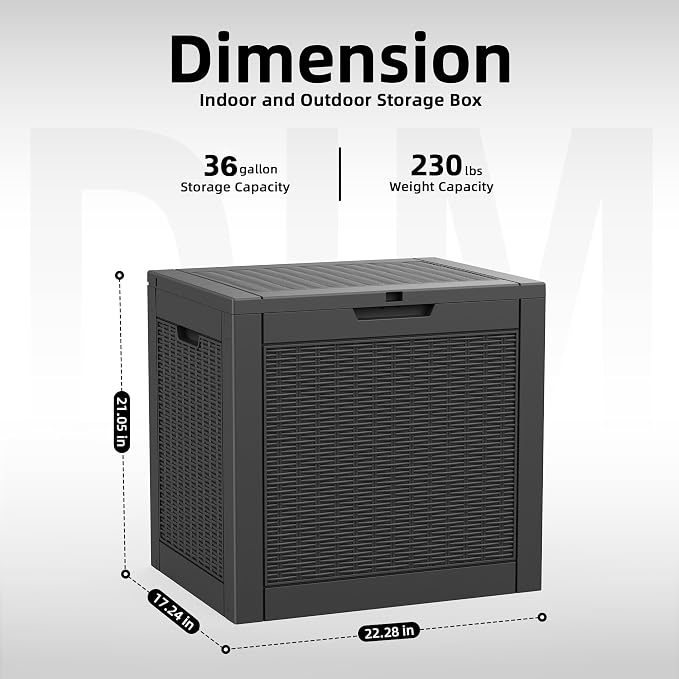 EasyUp 36 Gallon Outdoor Storage Box, Outdoor Deck Boxes for Garden Tools Equipment,Cushions and Patio Storage,Lockable and Resin,Easy to Install(Black)