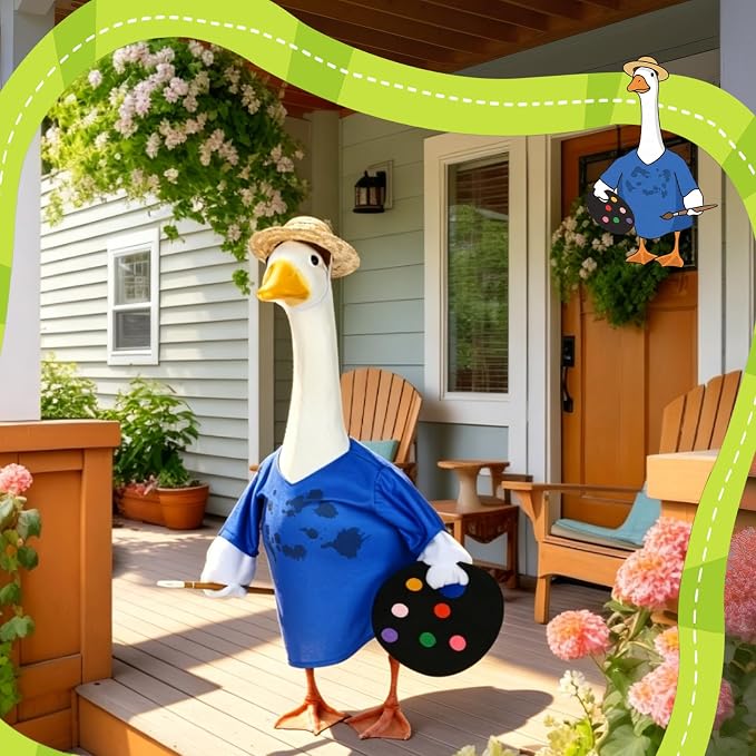 Painter Porch Goose Outfit Back to School Classroom Decor Artist Goose Clothes for 23" High Cement or Plastic Geese Costume for Yard Lawn Outdoor Garden Patio Statue Duck Dress Holiday Birthday Decor