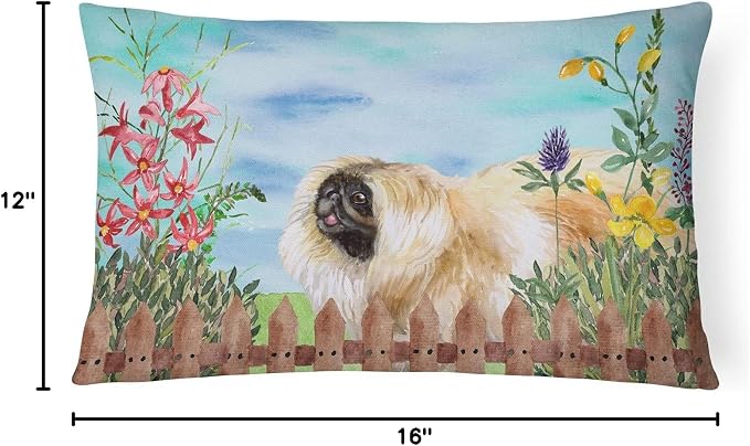 Caroline's Treasures CK1243PW1216 Pekingese Spring Canvas Fabric Decorative Pillow Machine Washable, Indoor Outdoor Decorative Pillow for Couch, Bed or Patio, 12HX16W