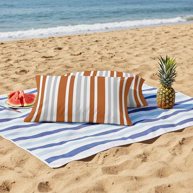 Burnt Orange Grey Stripe Outdoor Pillow Covers 20x12 Inch Lumbar Pillow Covers Set of 2 Waterproof Decorative Throw Pillow Cases Farmhouse Minimalist Striped Cushion Covers for Patio Furniture Garden
