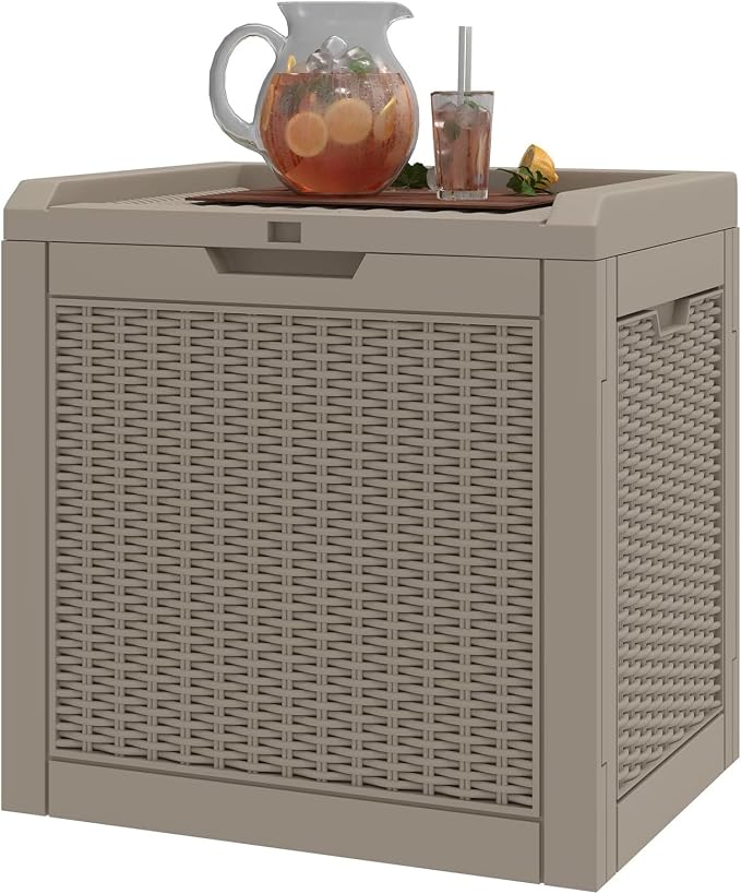 35 Gallon Outdoor Storage Box, Weather-Resistant Resin Deck Box, Multi-Purpose Lockable Patio Bin, Waterproof Garden Tool Organizer, Portable Cushion Chest for Poolside & Backyard