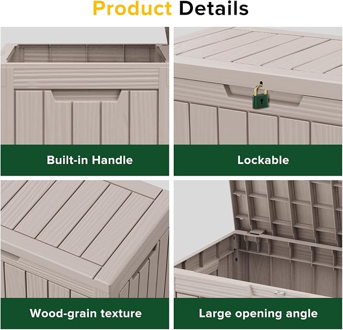 46 Gallon Outdoor Deck Box, Lockable Waterproof Outdoor Storage Boxes For Garden Tools,Indoor Cushions,Accessories Outside Storage Resin Weatherproof Container(Grey)