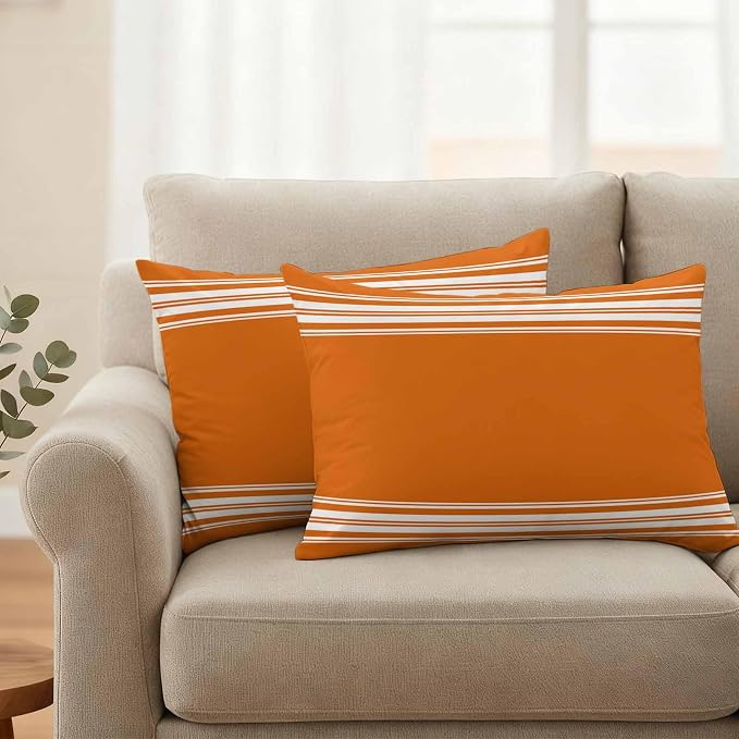 Outdoor Pillow Covers 12x20 Set of 2 Fall Orange Stripes Outdoor Pillows Waterproof Throw Pillow Covers French Stripe Farmhouse Style Pillowcases Decorative Case for Patio Cushion
