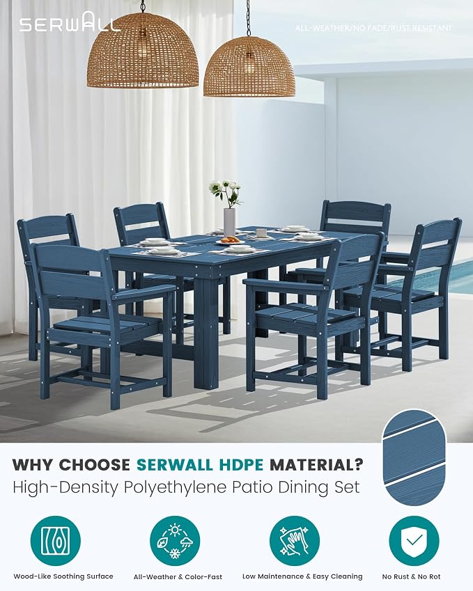 SERWALL HDPE Outdoor Dining Table and Chairs Set for 4 | with Oversized Chair Seat