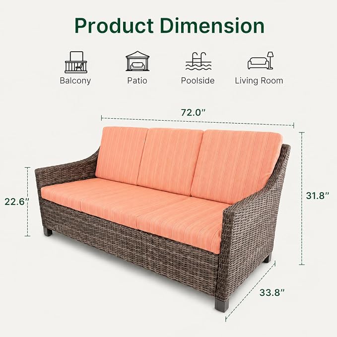 Wicker Patio Conversation Set, Outdoor Patio Chair Set with Deep Seating, Wide Armrests & Thick Cushions, All-Weather Outdoor Furniture Set for Patio, Porch, Deck & Backyard