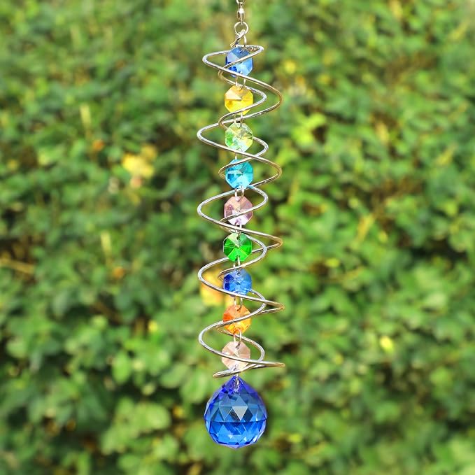 GWAHSA Sun Catchers Gazing Ball Spiral Tail Wind Spinner with Crystal Suncatcher for Hanging Ornaments Decorative Indoor Outdoor Windows Prism Rainbow Maker Car Mirror Home Yard Garden Decor