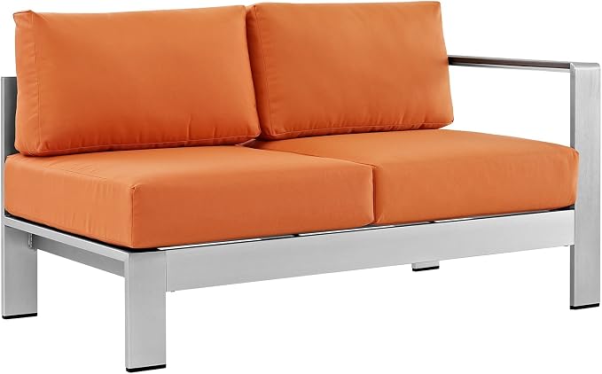 Modway Shore 6-Piece Aluminum Outdoor Patio Sectional Sofa Set in Silver Orange