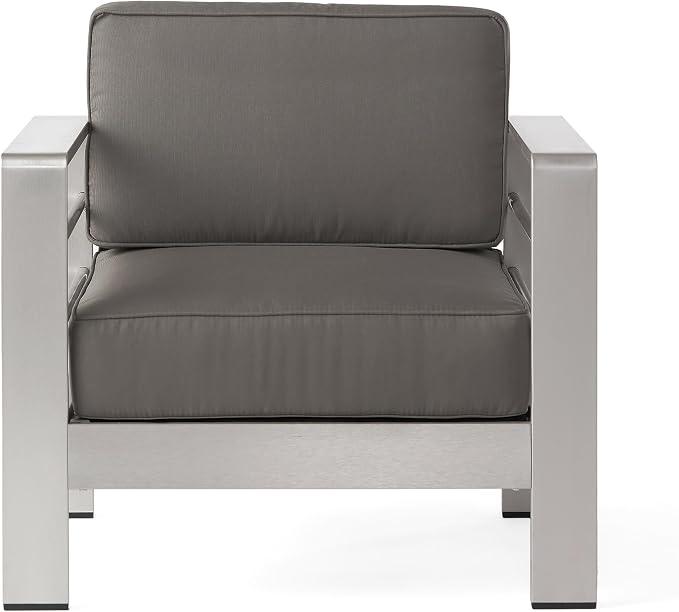 Christopher Knight Home Cape Coral Outdoor Aluminum Club Chairs with Side Table, Khaki / Silver