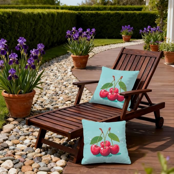 20x20 Inch Outdoor Pillow Covers Set of 2 Waterproof Throw Pillow Covers Decorative Couch Cushion Covers Cherry Cute Square Pillowcases Protectors for Patio Garden Sofa