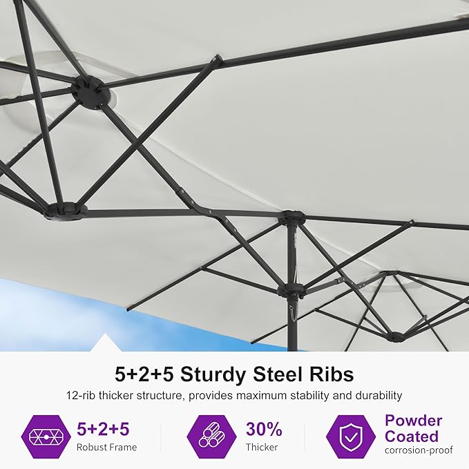 PURPLE LEAF 13ft Double-Sided Patio Umbrella with Base Included Market Rectangle Umbrella Outdoor Table Umbrella with Crank for Pool Garden Deck, Cream