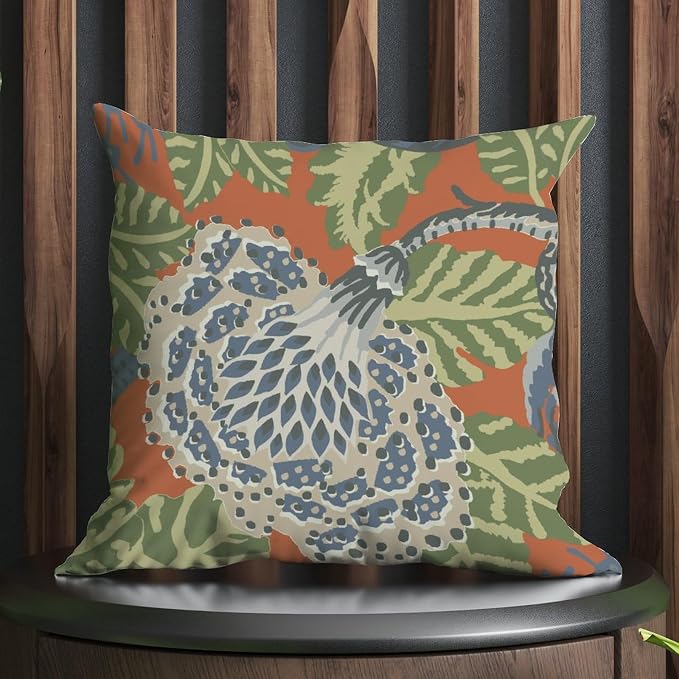 Cushion Cases Navy Blue Floral White Cushion Cover Farmhouse Green and Orange Chinoiserie Pillow Cover Accent Throw Pillow Covers Farmhouse Decorative for Living Bed Room Patio Home 22x22 in